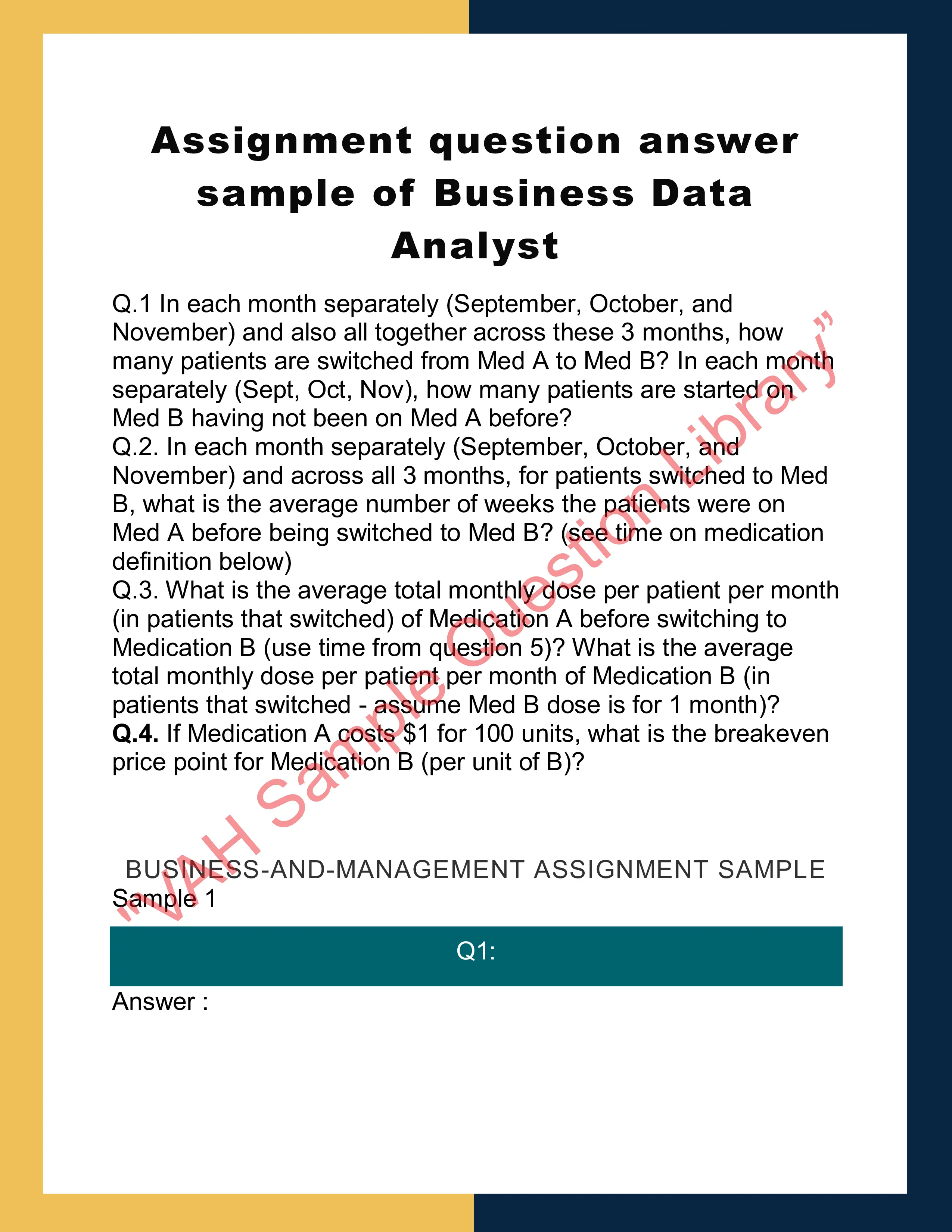 Assignment question answer sample of Business Data Analyst 0